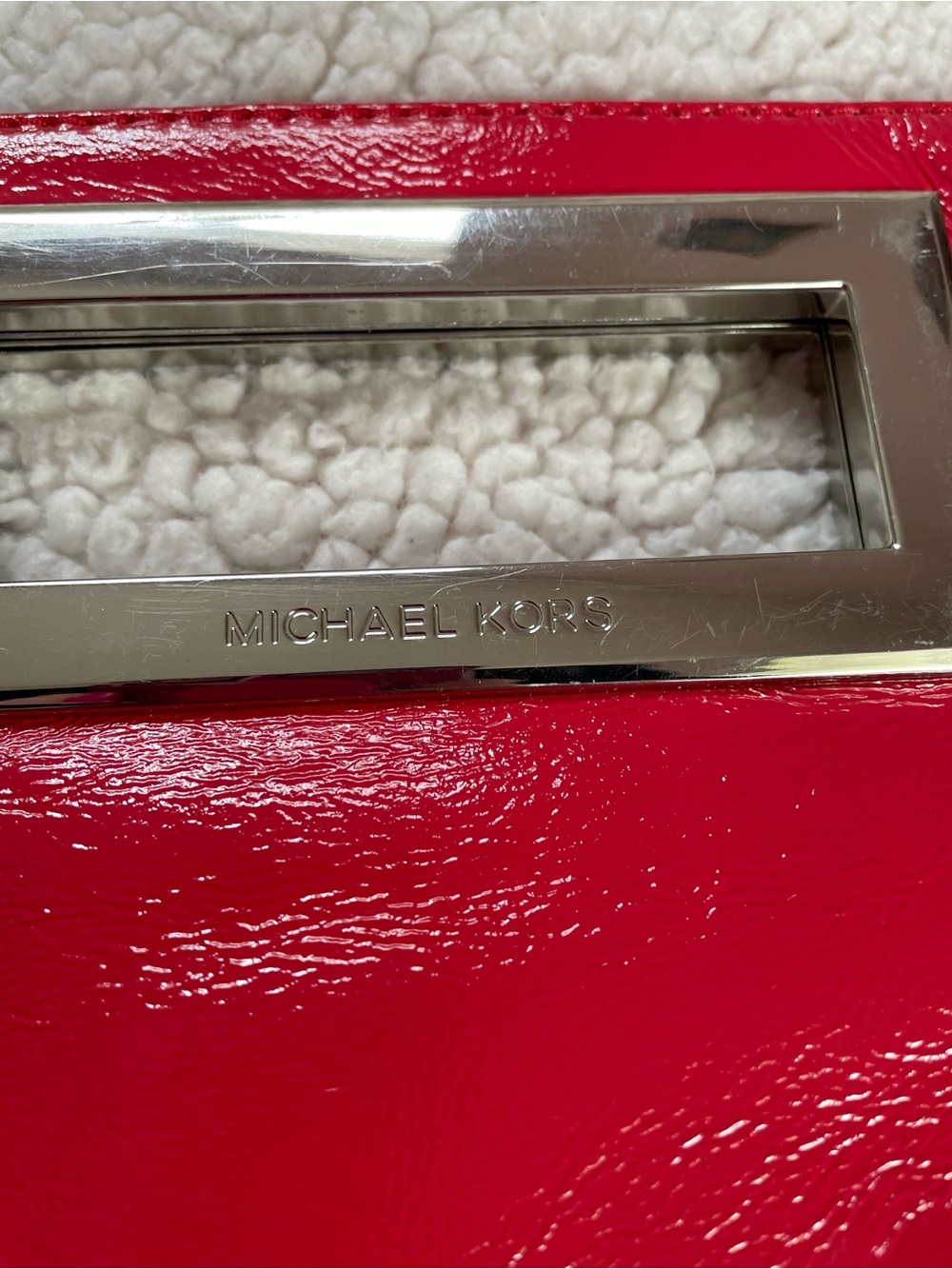 MICHAEL Michael Kors Red Patent Leather Clutch with Rectangular Metal Handle - Picture 2 of 7